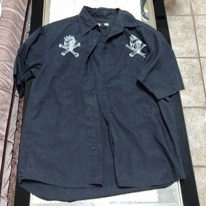 R2 Randy black short-sleeved button down shirt